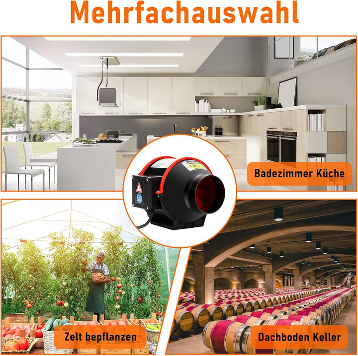 100 mm Einstellbar Rauchabzug Rohrventilator Inline-Kanalventilator, 320 m3/h Abluftventilator Lüfte