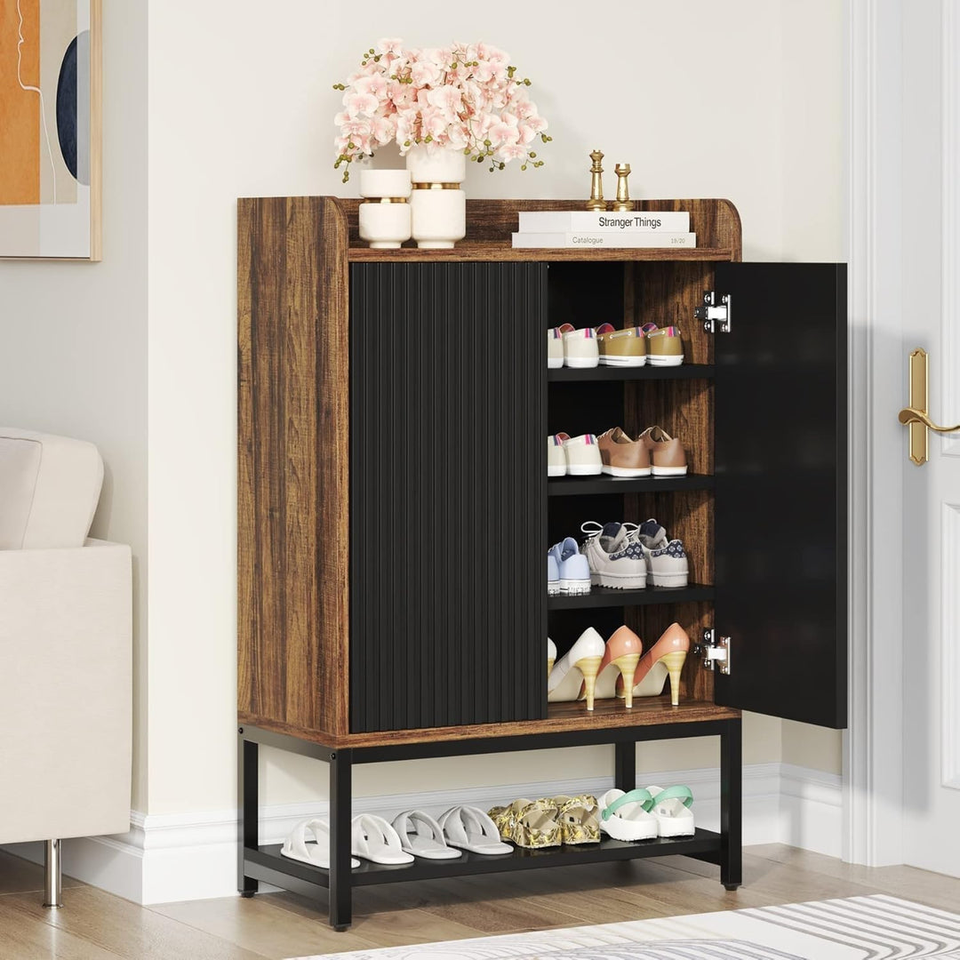LITTLE TREE Schuhschrank mit Türen, 5-stöckiger Schuhschrank aus Holz, Schuhregal, Organizer Schrank