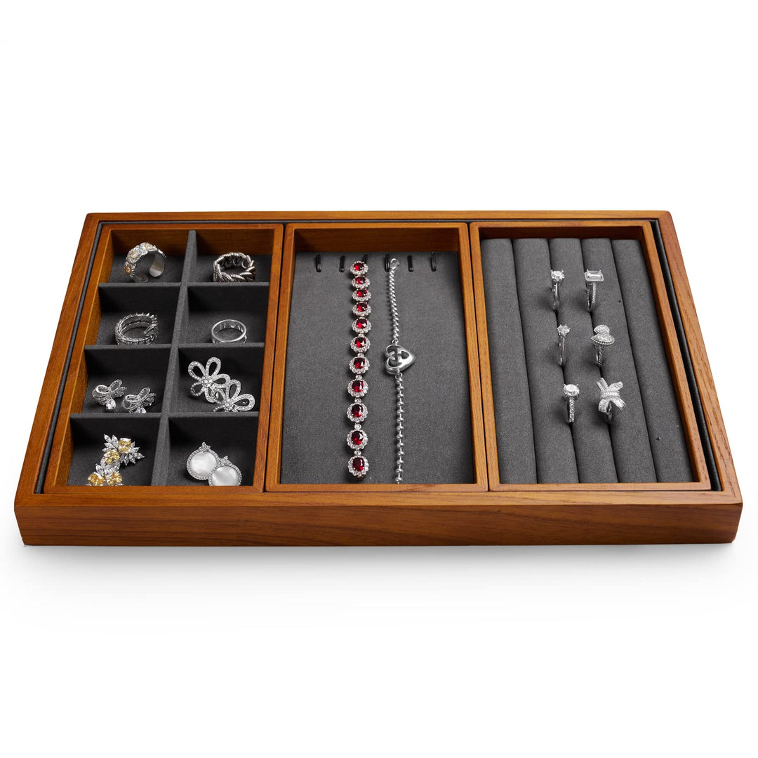 Oirlv Stapelbare Holz Schmucktablett 4 in 1,schmuckschatulle holz,für Schmuck Ring Ohrringe Armband