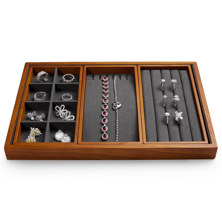 Oirlv Stapelbare Holz Schmucktablett 4 in 1,schmuckschatulle holz,für Schmuck Ring Ohrringe Armband
