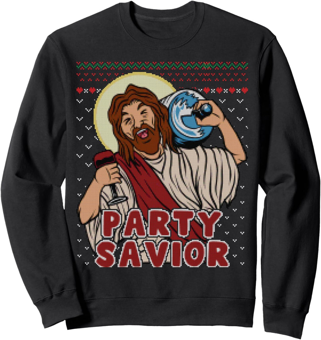 Party Savior Jesus Santa Claus Bier Ugly Christmas Sweater Sweatshirt