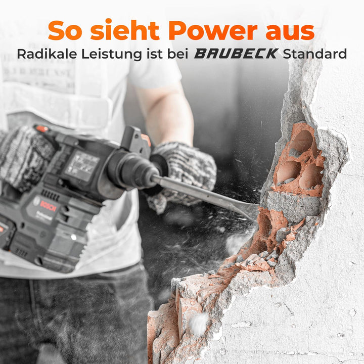 BAUBECK Meissel Set für Beton & Mauerwerk - SDS Plus - LONG LIFE [4tlg] - 250mm lang, angewinkelt un