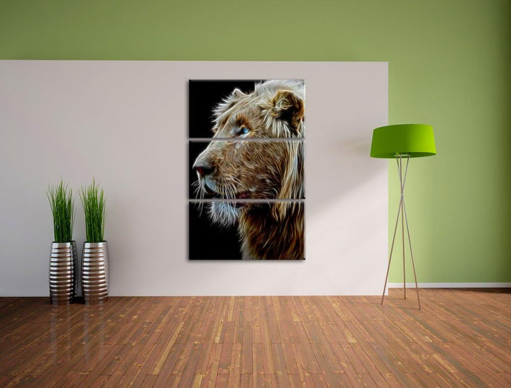 Dark stolzer weisser Löwe schwarz/weiss Deluxe 3-Teiler Leinwandbild 120x80 Bild auf Leinwand, XXL r