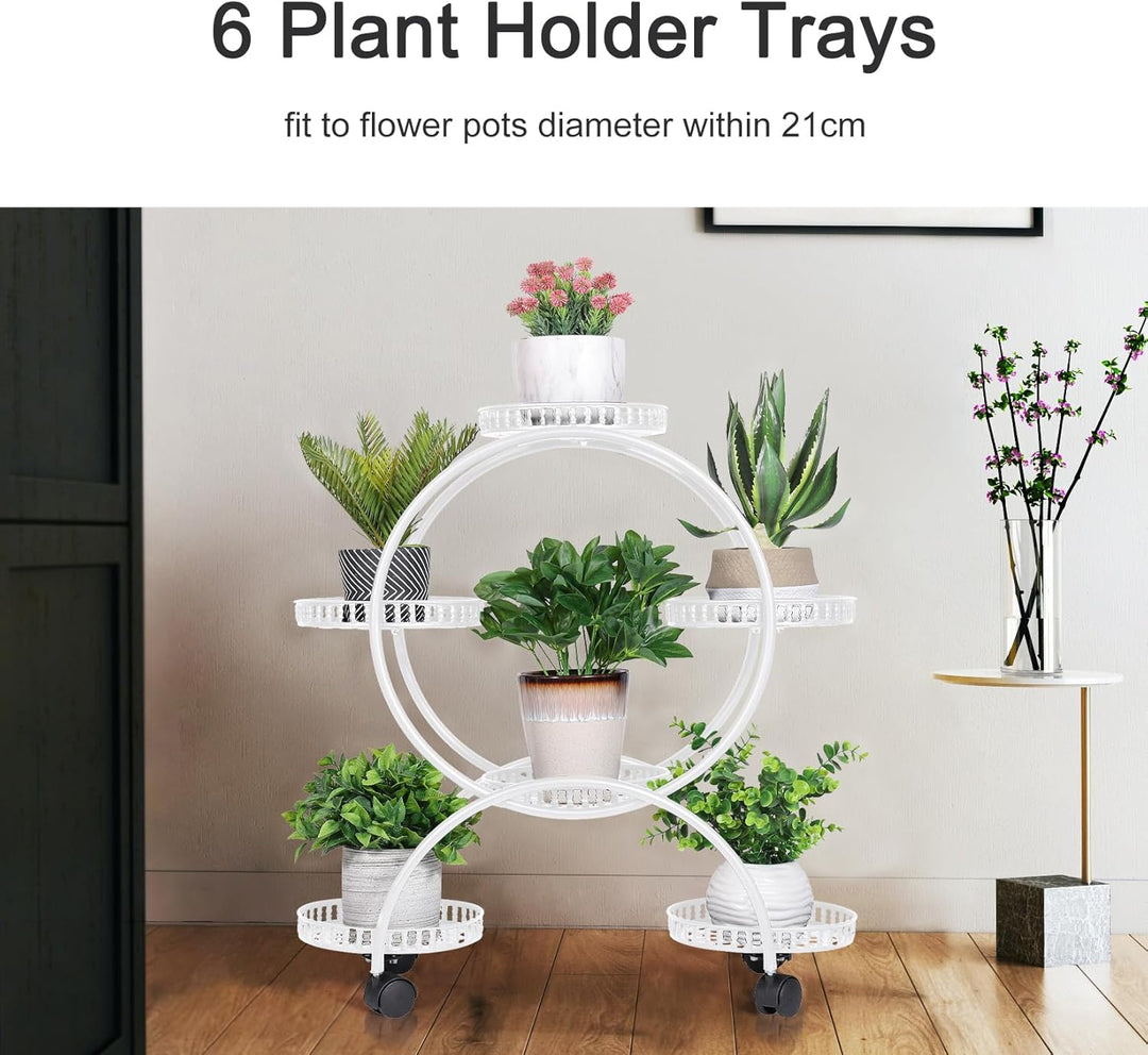 unho Blumentreppe für 6 Blumentöpfe, Blumenregal rollbar, Metall Pflanzenregal Pflanzentreppe für In