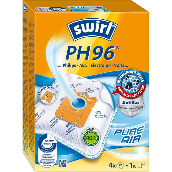 Swirl PH 96 MicroPor Plus Staubsaugerbeutel für AEG, Electrolux, Volta Staubsauger, Anti-Allergen-Fi