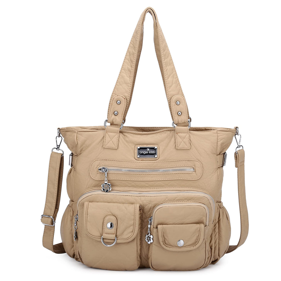 AngelKiss Handtasche Damen Schultertasche Multifunktionale Umhängetaschen Gewaschenes Veganes Leder