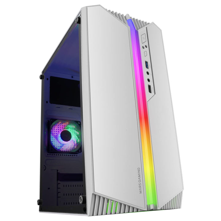 Mars Gaming MC-S1 Weiss, Kompaktes Micro-ATX PC Gehäuse, ARGB Beleuchtung 12 Modi, FRGB Lüfter, Full