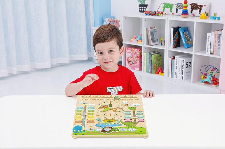 WoodyWood® Kalenderuhr für Kinder - Lernuhr aus Holz, zweisprachig, 30 X 30 cm - Montessori Jahresuh