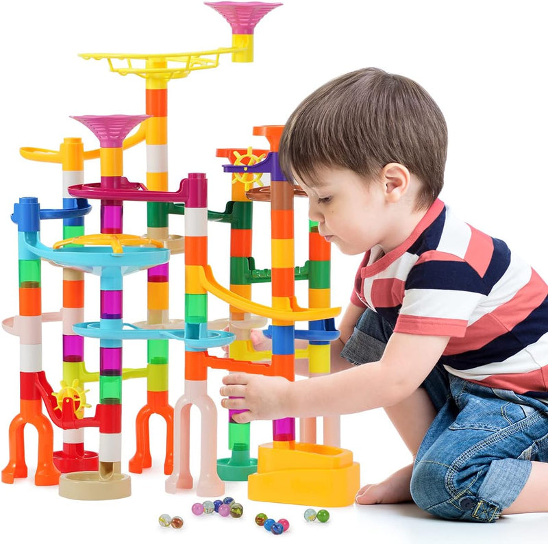 Murmelbahn Kinderspiel - Aktualisierung 166PCS Mehrfarbige Kugelbahn Marble Run Set mit Spannende Ba