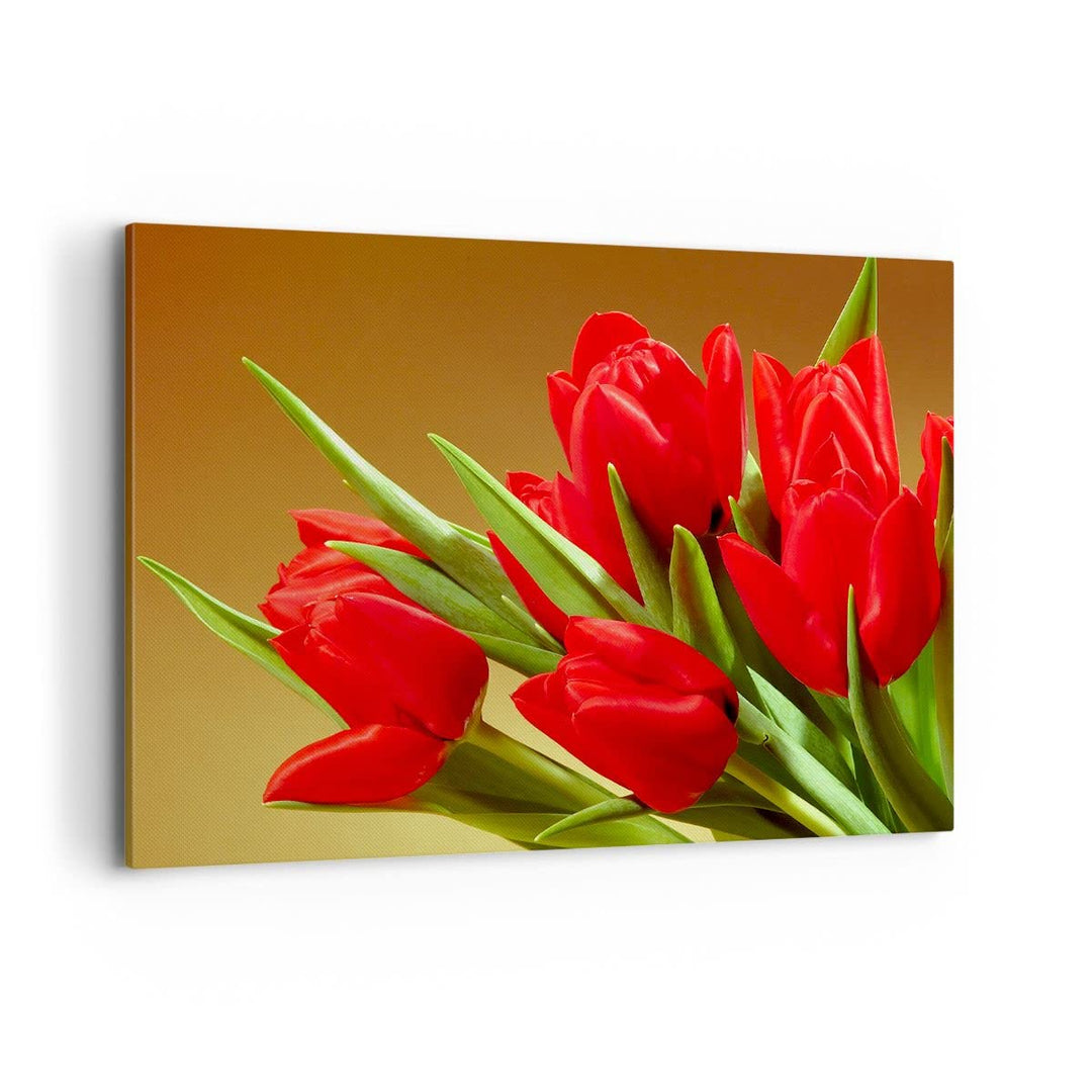 Bilder auf Leinwand 100x70cm Leinwandbild Tulpen Blumen Feld Plantage Gross Wanddeko Bild Schlafzimm