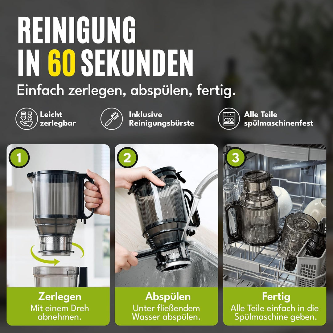LEBENLANG Entsafter Slow Juicer - Inkl. Rezeptbuch &amp; Grosse 130mm Öffnung I Perfekt für Obst ganze F