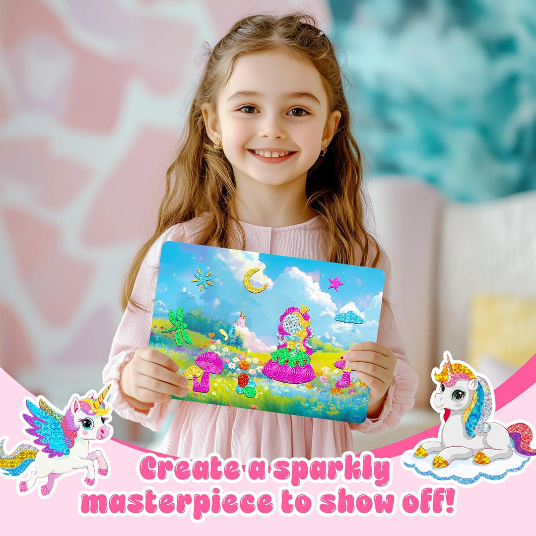 Lustiges Folien-Kunst-Set für Kinder, Einhorn und Prinzessin, Folienkunst für Kinder, Kunst-Bastelse