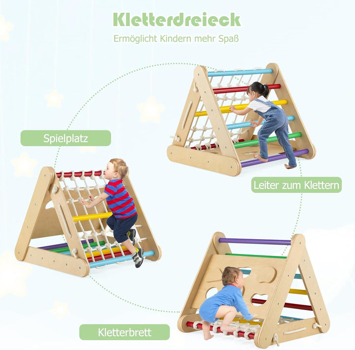 GOPLUS 3 in 1 Kletterdreieck mit Rutsche, Klettergerüst mit Leiter & Netz & Brett für Kinder, Indoor
