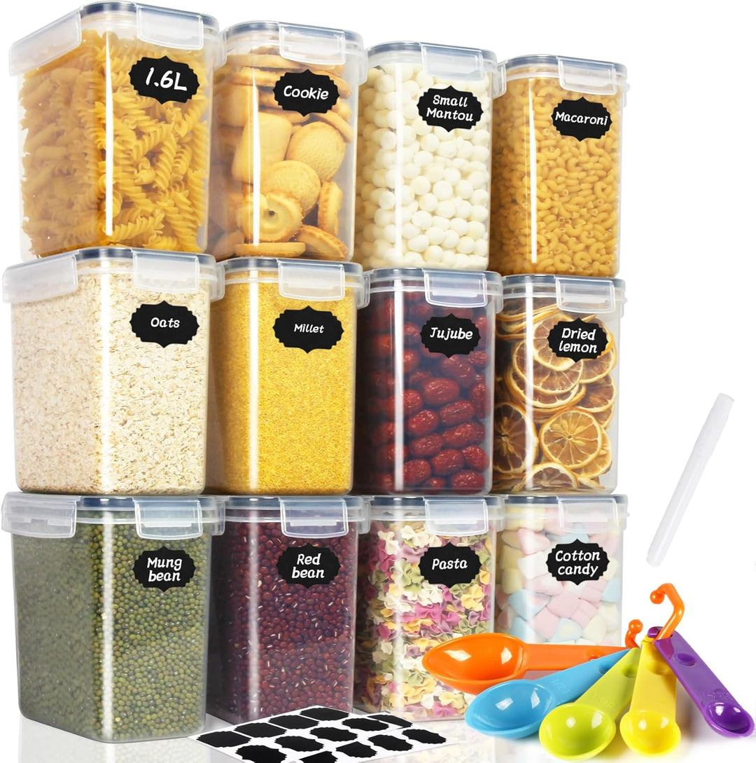 Cinnani 1.6L Vorratsdosen Set, Satz mit 12 Vorratsdosen mit Deckel Luftdicht, Müsli Schüttdose & Fri
