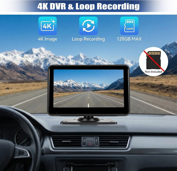 Dual Rückfahrkamera Kameras Set Kabelgebunden, 7 Zoll IPS Monitor 4K DVR mit Android Cast, IP68 Wass