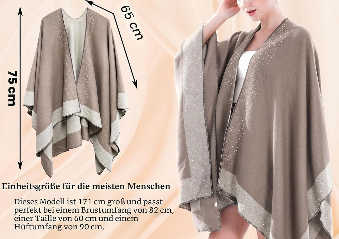 Shmily Girl Damen Poncho Habe Gestrickt Überdimensionalen Decke Kap-Schal Hot Diamond Beige, Hot Dia