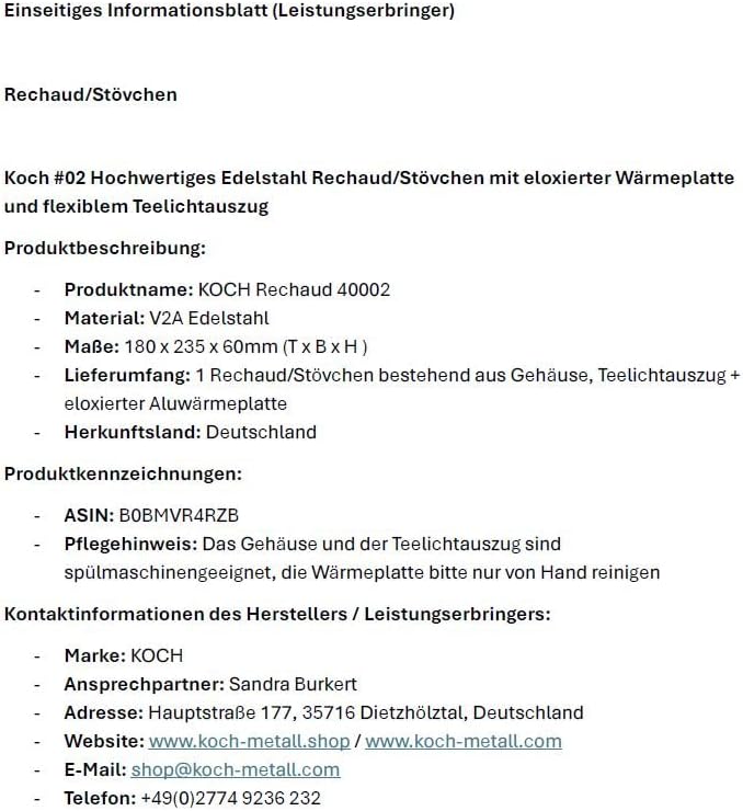 Koch #02 Edelstahl Rechaud mit flexiblem Teelichtauszug für 2 Teelichter - 1,9 KG - Hochwertiges Stö