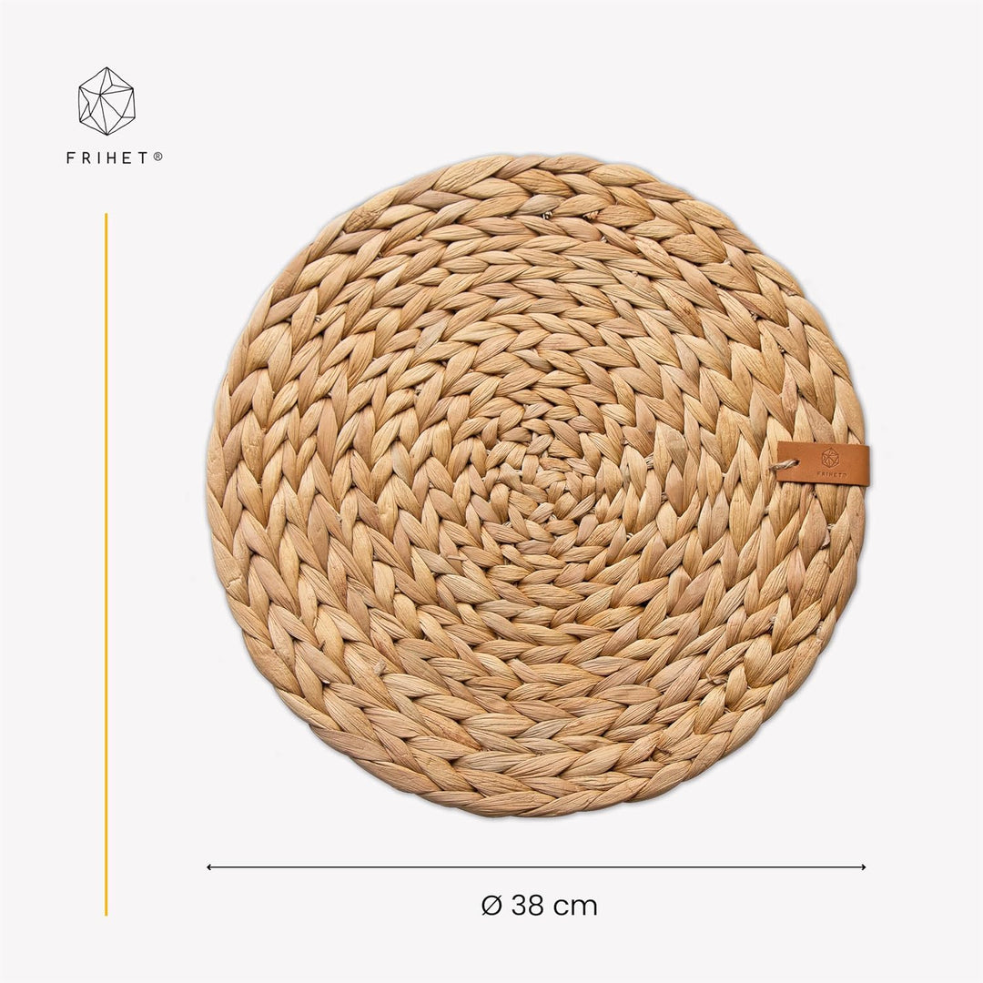 FRIHET® runde Platzdeckchen geflochten aus Wasserhyazinthe | naturverbundene Boho-Tischdeko | Tischs