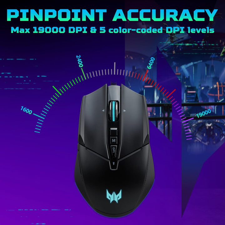 Acer Predator Cestus 335 Gaming Maus (19.000 DPI, 400 IPS Tracking, 10 programmierbare Tasten, 0,5 m