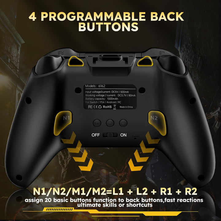 Interactive Screen Wireless Gaming Controller, Compatible with PC/PS4/Switch/Android/iOS, 4 Programm