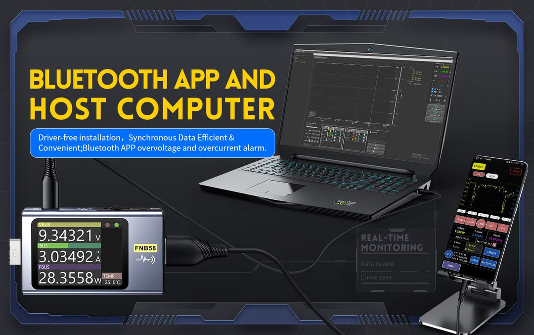 DollaTek FNB58 Digitales Voltmeter, Amperemeter, USB-Tester, Typ C, Schnellladungserkennung, Auslöse