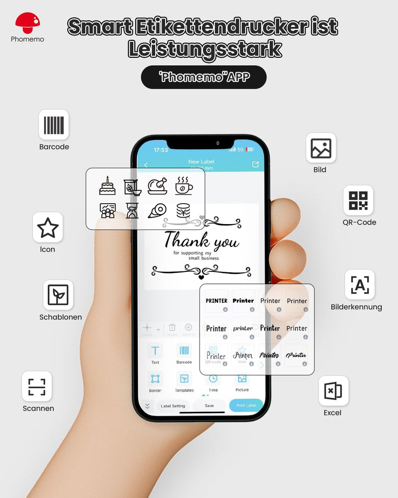 Phomemo M220 Etikettendrucker Flaggschiff Thermo Etiketten Drucker,80mm Tragbarer Etikettendrucker B