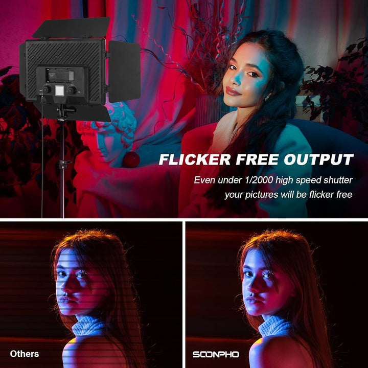 Soonpho 2-Pack RGB LED VideoLicht Set Panel Videoleuchte Barn Door 2500–8500K Dimmbare 20W Light Fot