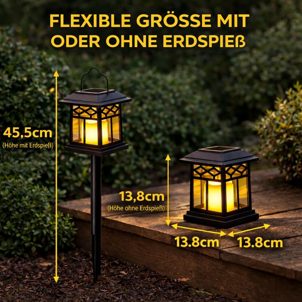 Festive Lights 2-in-1 LED Solarleuchte Garten mit Flammeneffekt Laterne Flackernde Flamme Solar Gart