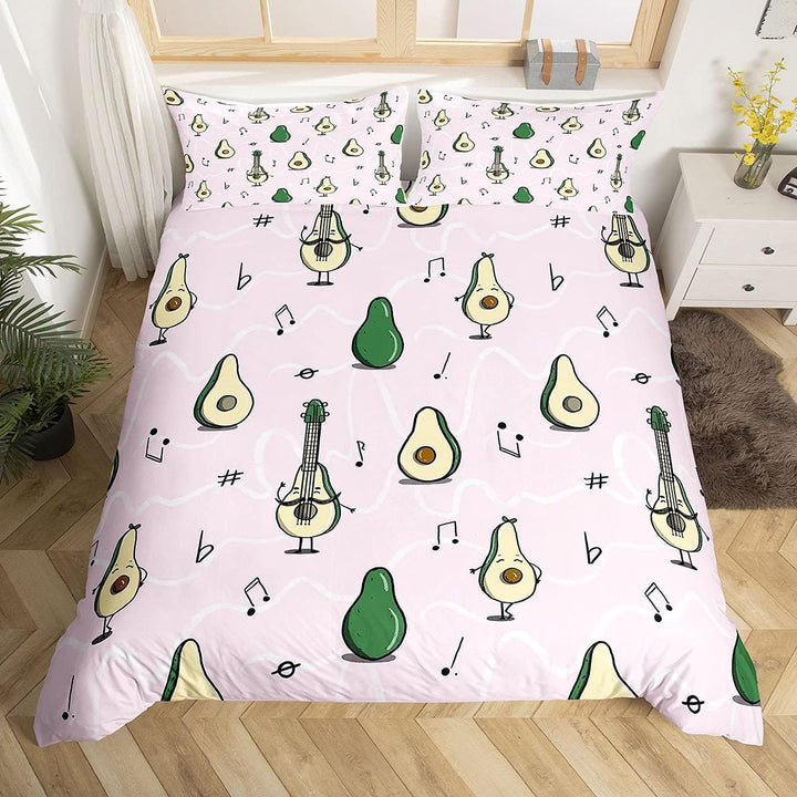 Homemissing Avocado Bettbezug Set Kinder Niedlich Karikatur Avocado Gitarre Bettwäsche Set 135x200cm