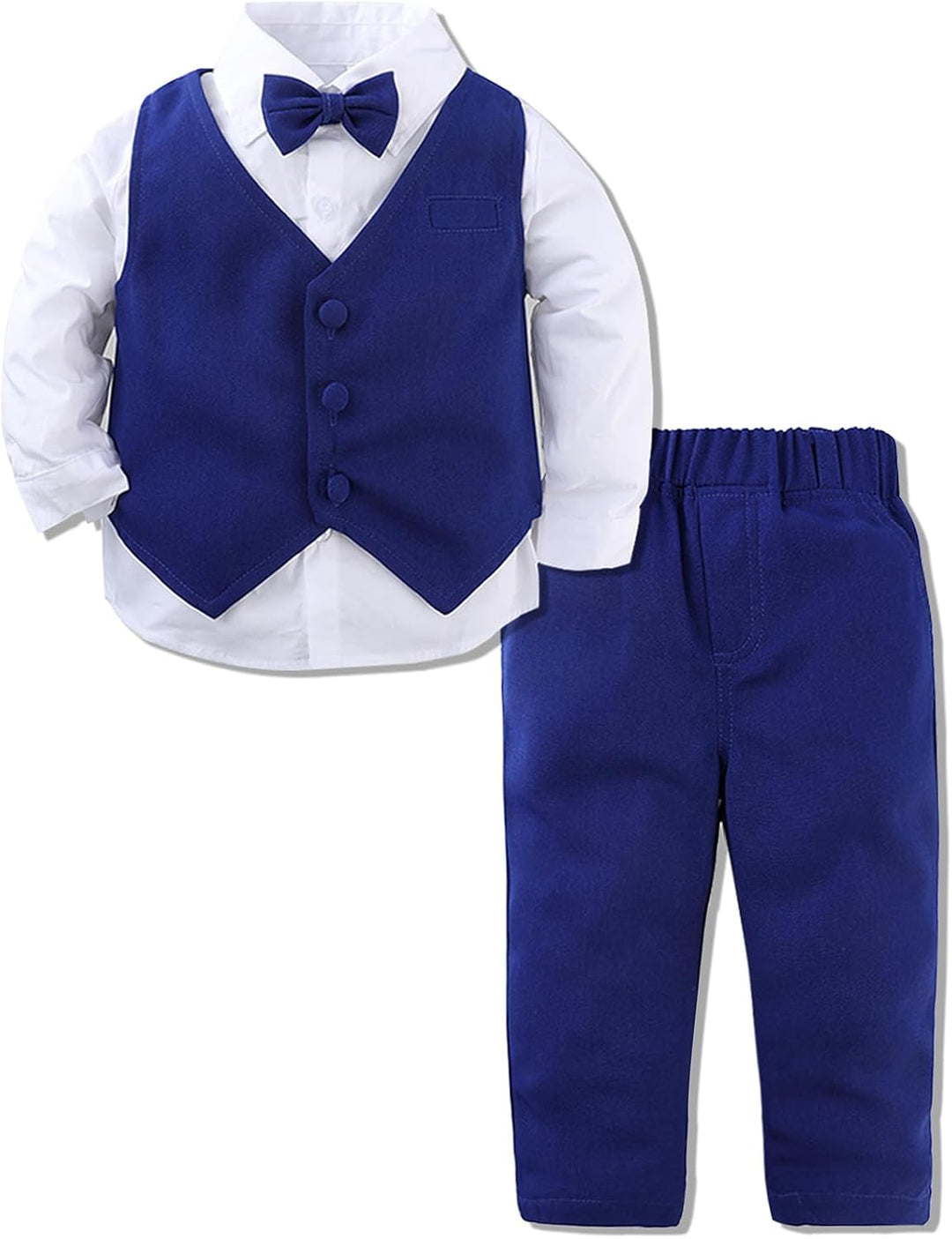 Jungen Gentleman Smoking Anzug Langarm Hemd + Weste + Hosen + Krawatte für Festlich Taufe Hochzeit,