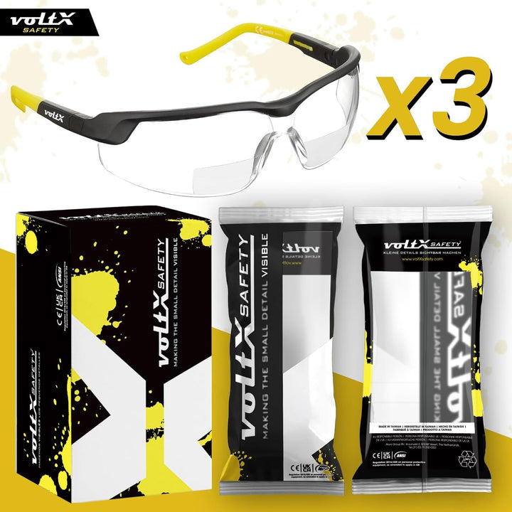voltX 3 x GT Adjustable (2020 Model) Bifokale Lesen Schutzbrille (KLAR +2.5 Dioptrie), EN166FT Zerti
