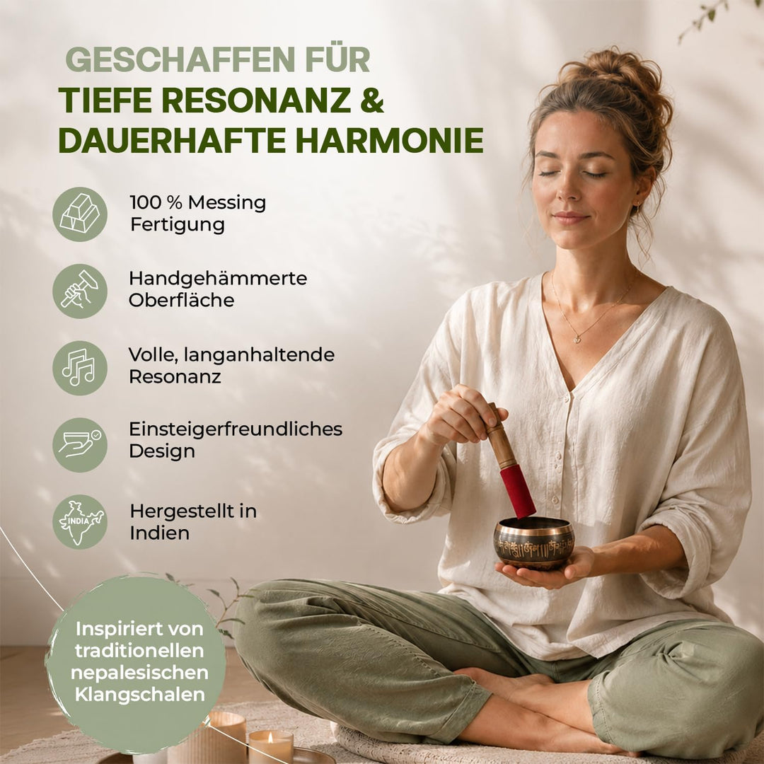 Premium-Set mit tibetischen Klangschalen – Handgefertigte Klang- & Meditationsschale aus Nepal – Spi