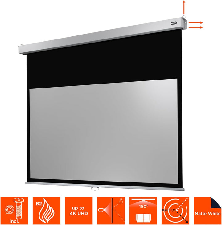 celexon manuell ausziehbare Heimkino- und Business-Rollo-Beamer-Leinwand 4K und Full-HD mit Slow-Ret