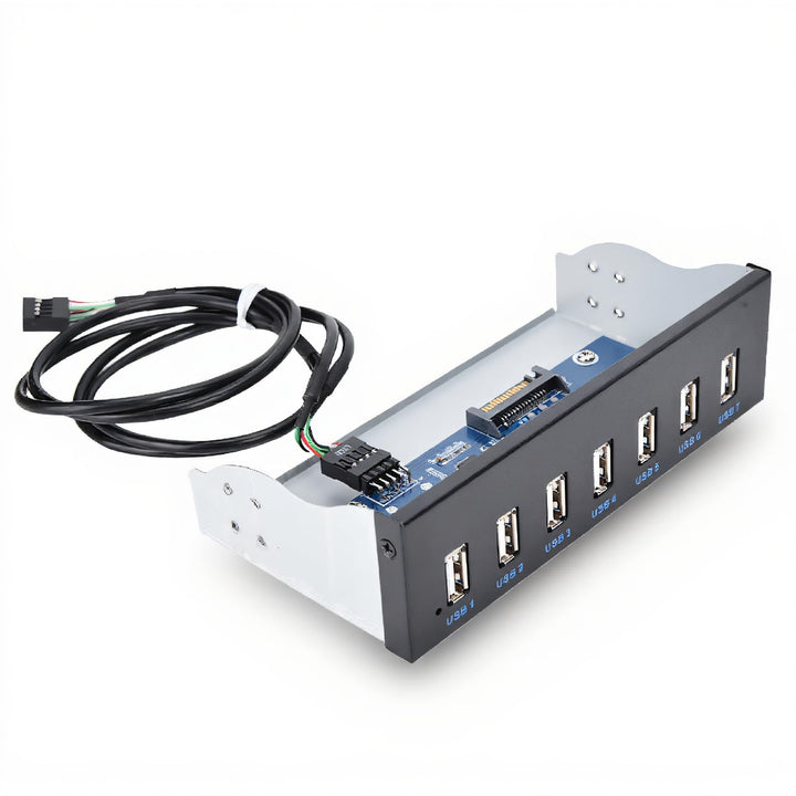 ASHATA USB 2.0 (Super Speed) Front Panel,Multifunktionspanel USB Frontpanel Adapter 7 Ports USB Hub,