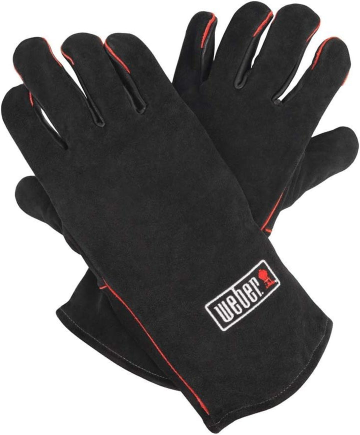 Weber 17896 Leder-Grillhandschuh, schwarz & 6474 Grillschürze, schwarz mit rotem Kettle Grill