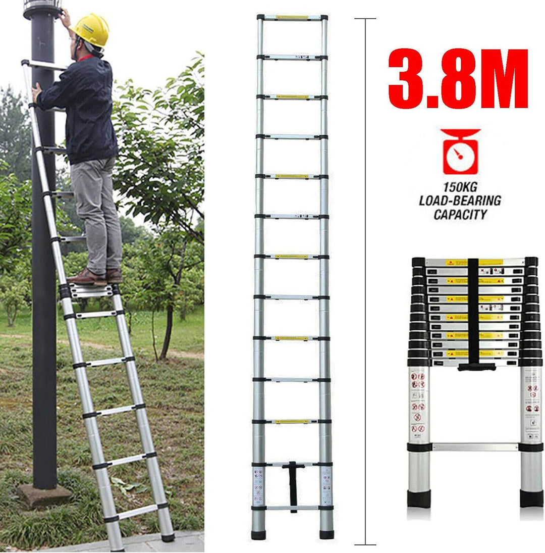 Mehrzweckleiter 3,8m Teleskopleiter Alu-Klappleiter Rutschfester Ausziehbare Robust Stehleiter 150 k