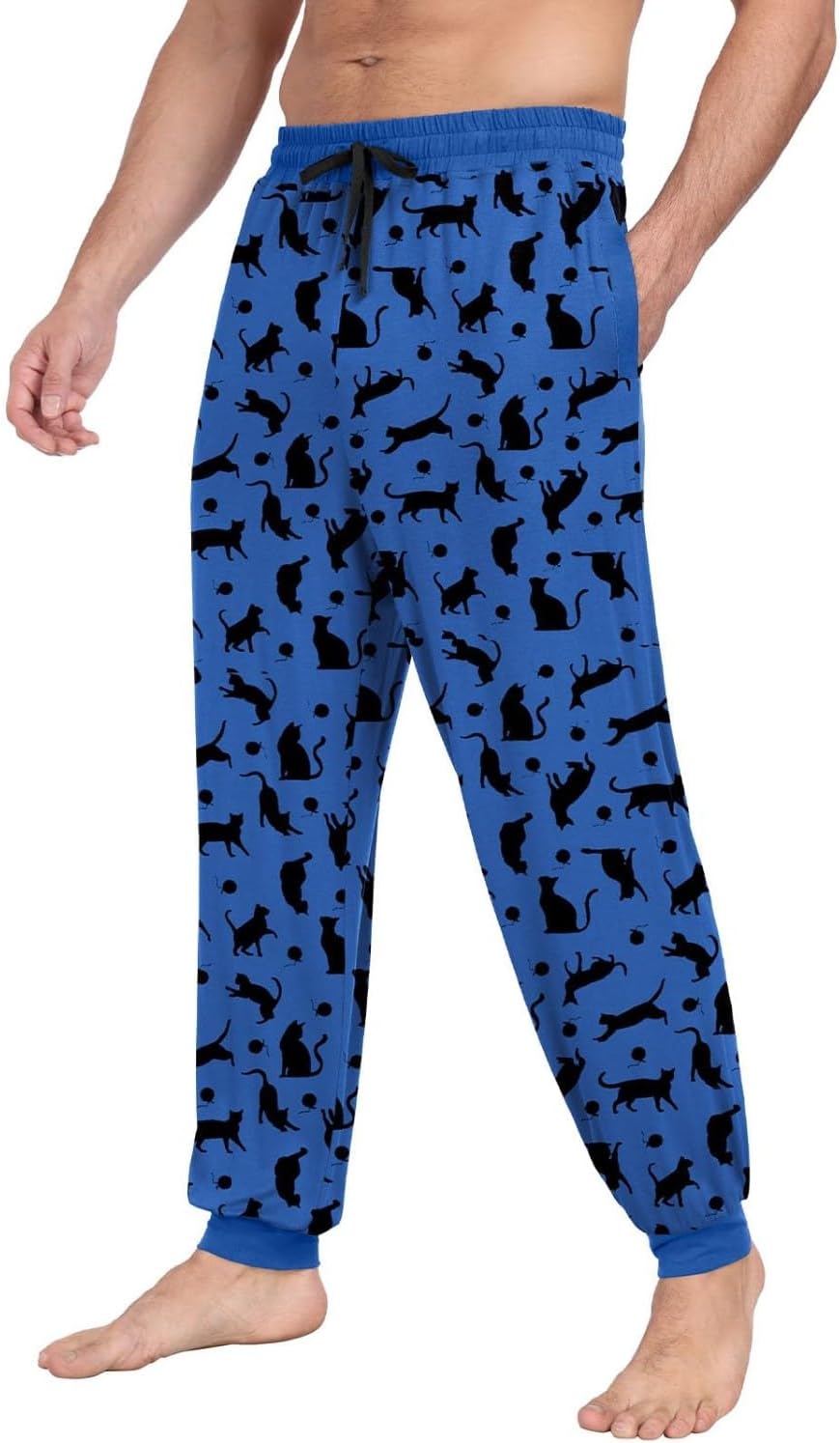 PrinStory Schlafanzughosen Für Herren Lang Pyjamahose Mit Taschen Elastischem Bund Schlafhose Lounge