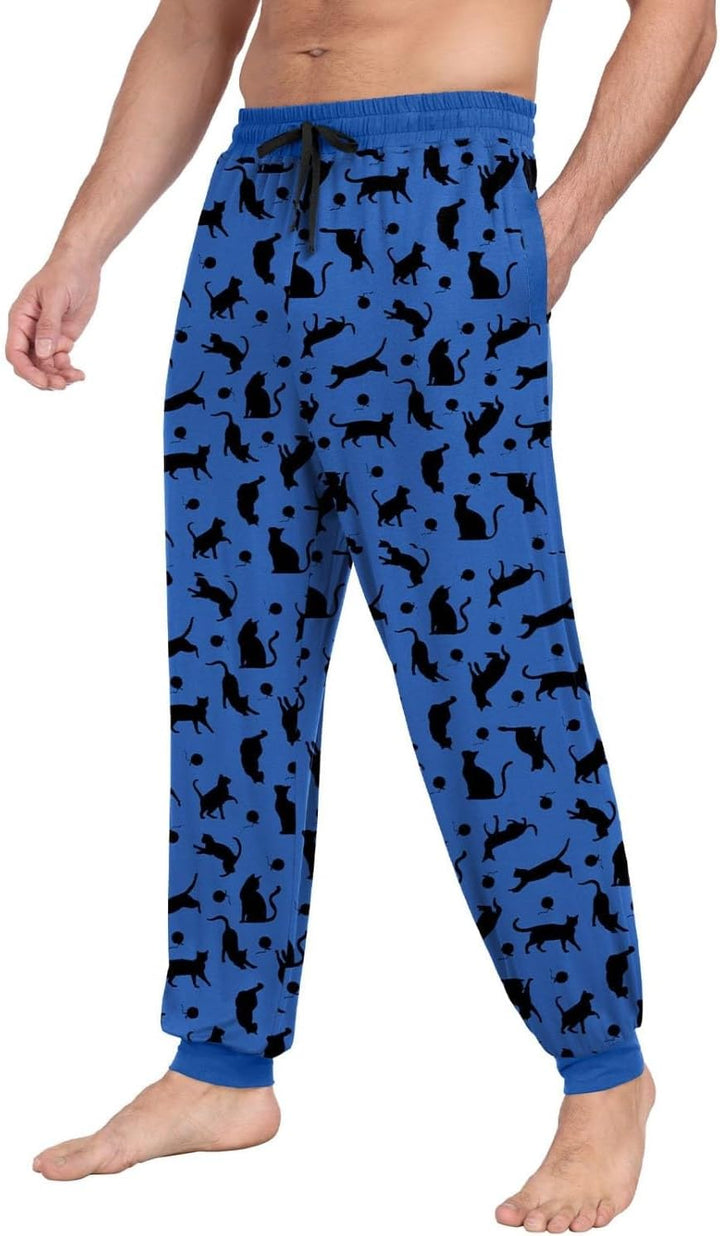 PrinStory Schlafanzughosen Für Herren Lang Pyjamahose Mit Taschen Elastischem Bund Schlafhose Lounge