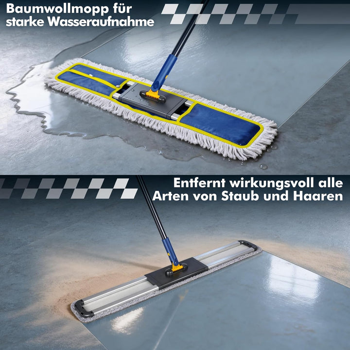 Bodenwischer, 90cm Breit Wischmopp, Gross Wischer mit 2 Mikrofaser Pads und 1 Baumwolle Pad, Profess