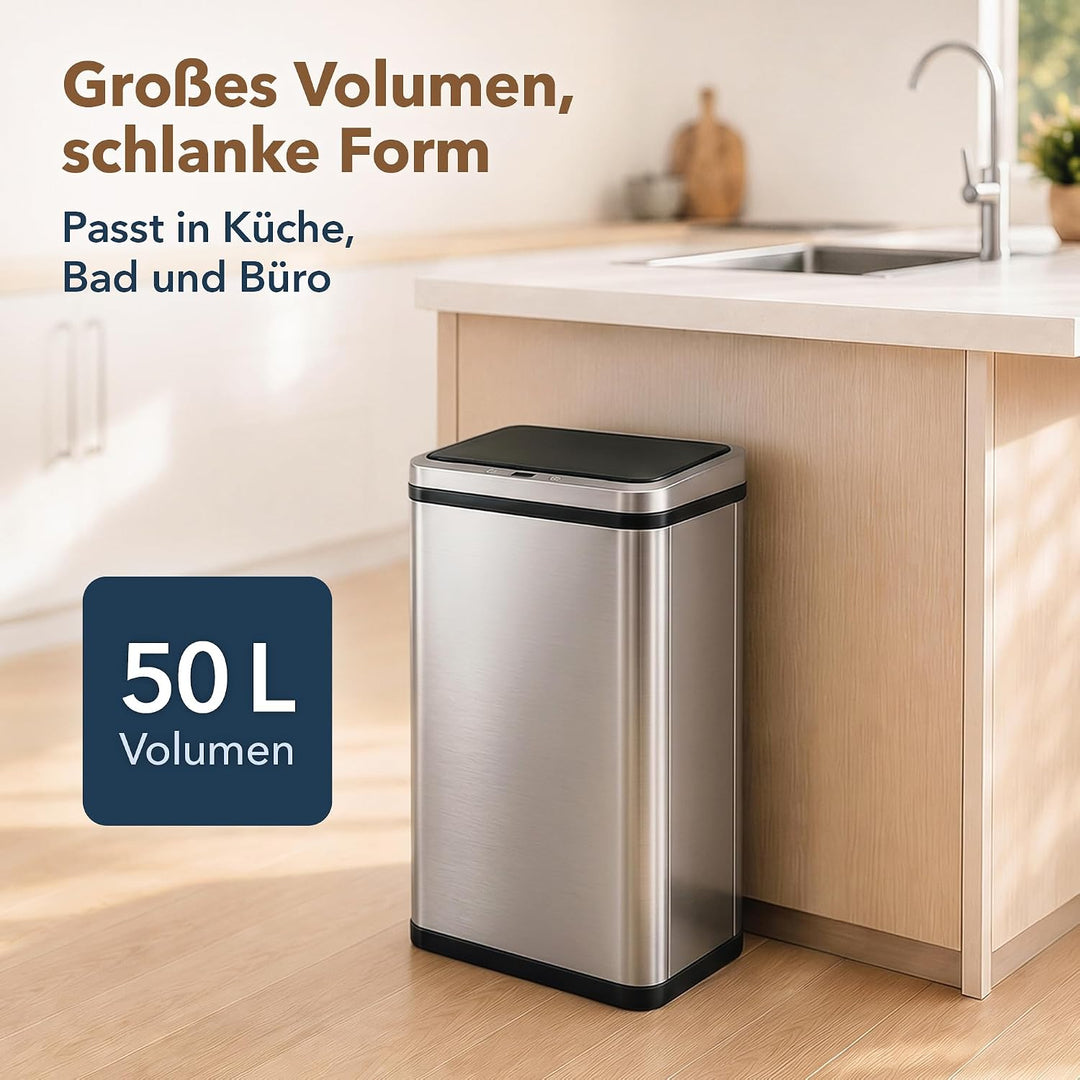 ledscom.de SORTA Sensor Mülleimer 50L, Edelstahl Abfalleimer 1 Stück (1er Pack), 1 Stück (1er Pack)