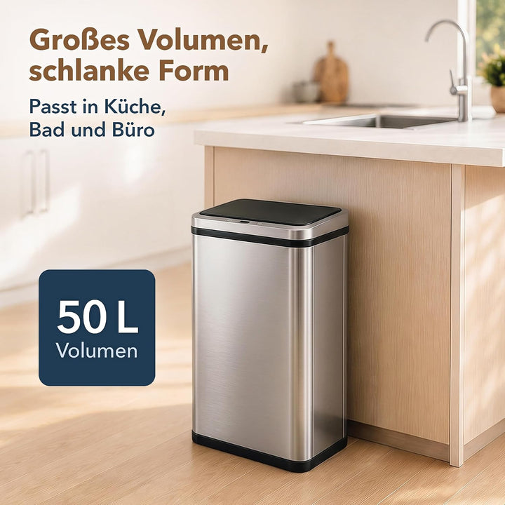 ledscom.de SORTA Sensor Mülleimer 50L, Edelstahl Abfalleimer 1 Stück (1er Pack), 1 Stück (1er Pack)