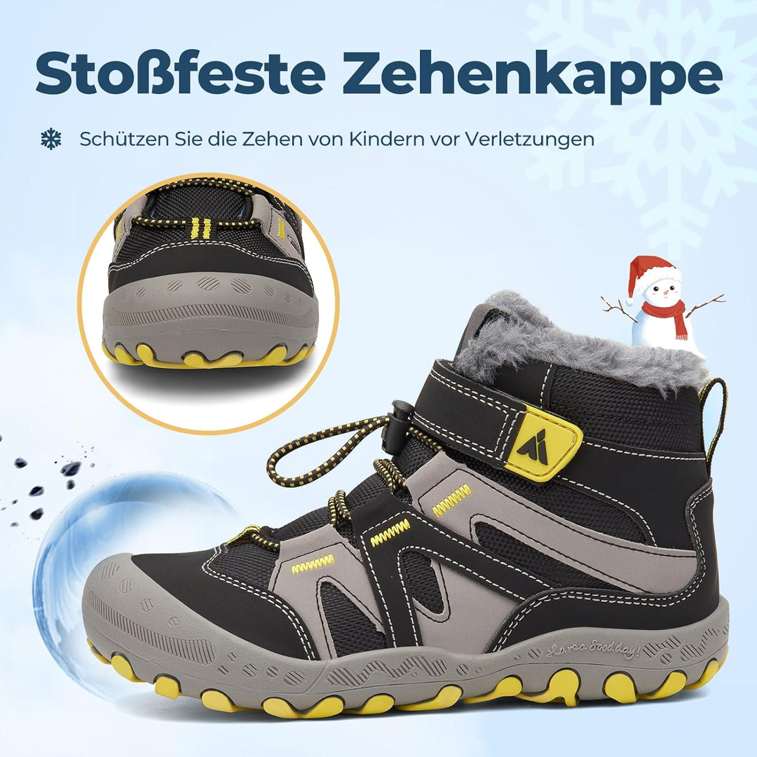 Mishansha Kinder Outdoor Winterschuhe Warm Gefüttert Winterstiefel, Gr.24-38 26 EU Ebenholz Schwarz,