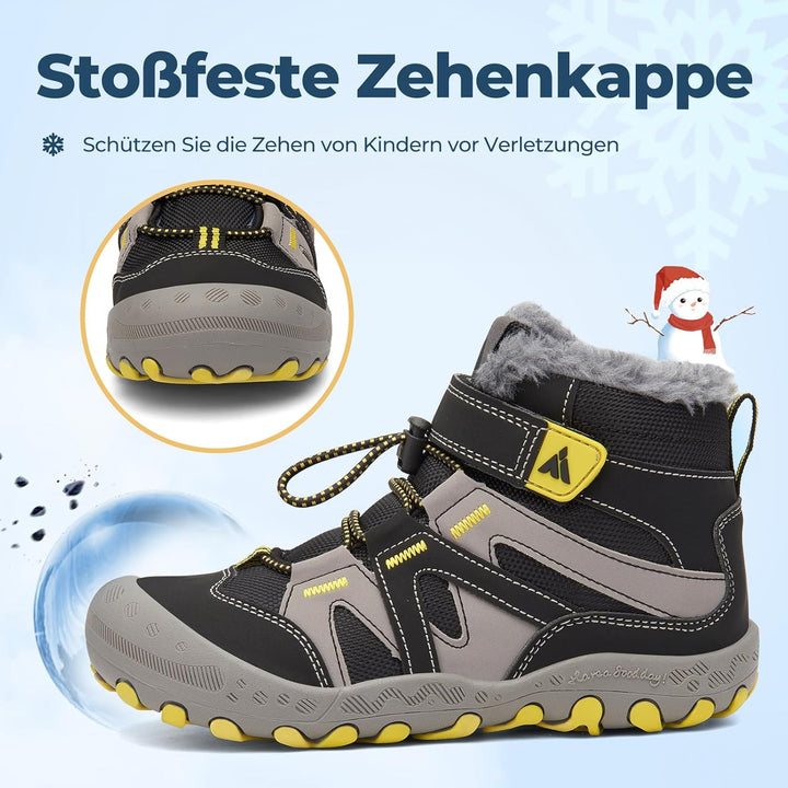 Mishansha Kinder Outdoor Winterschuhe Warm Gefüttert Winterstiefel, Gr.24-38 32 EU Ebenholz Schwarz,