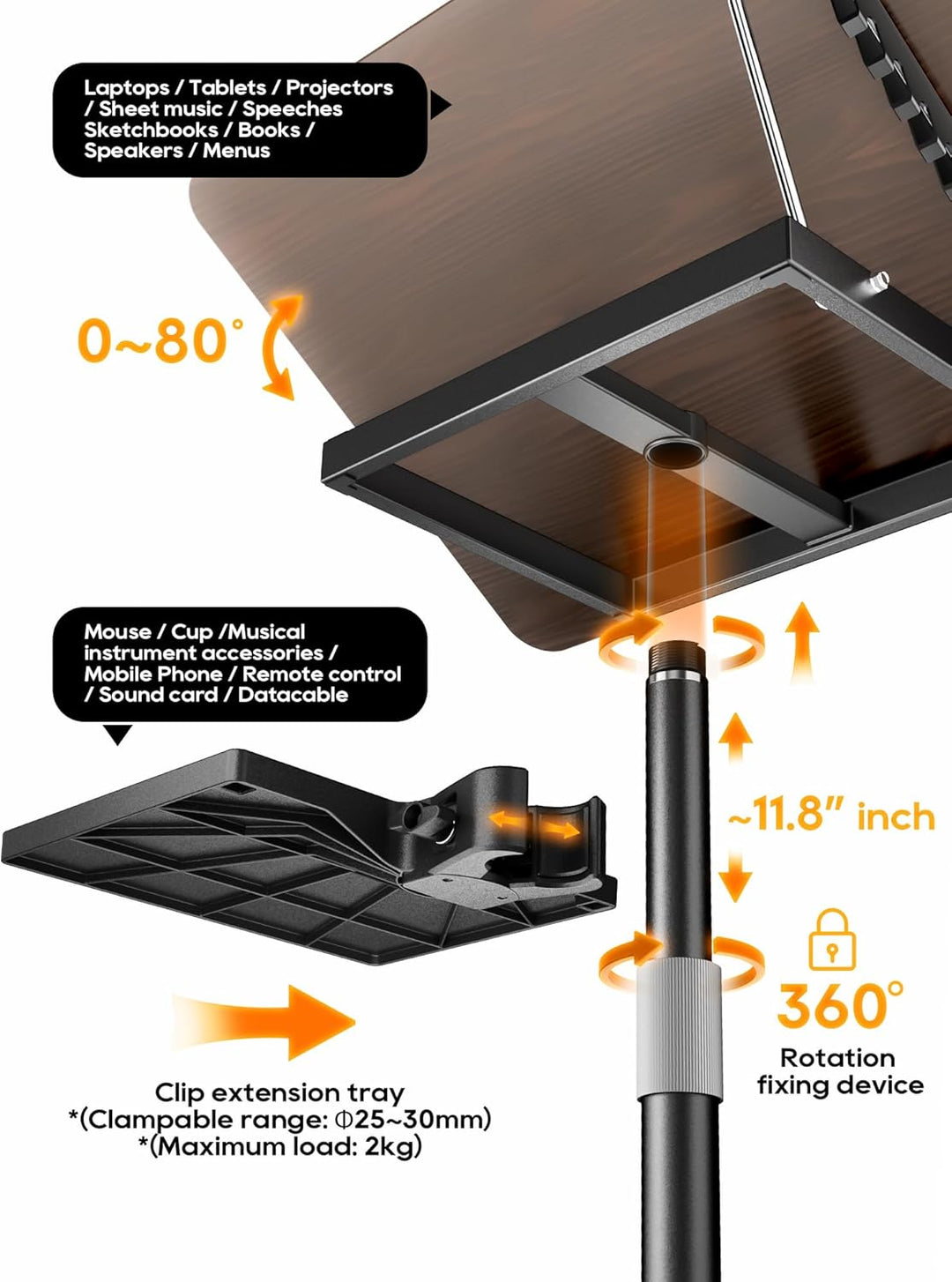 2 in 1 Verstellbarer Buchständer - Dual-Use Boden- und Schreibtisch-Buchhalter, Höhenverstellbar 60