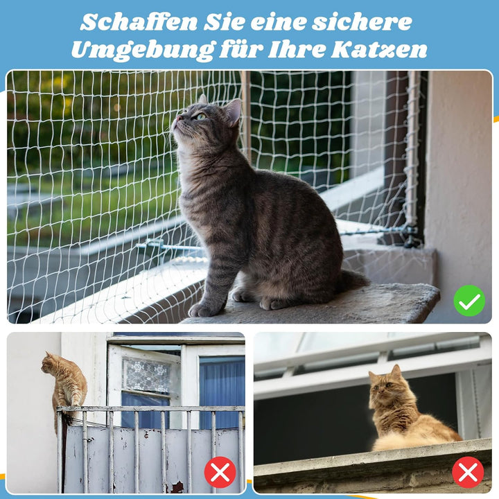 Aystkniet Katzennetz für Balkon Transparent 6 × 3M,Katzenschutznetz für Balkon mit Befestigungsseil