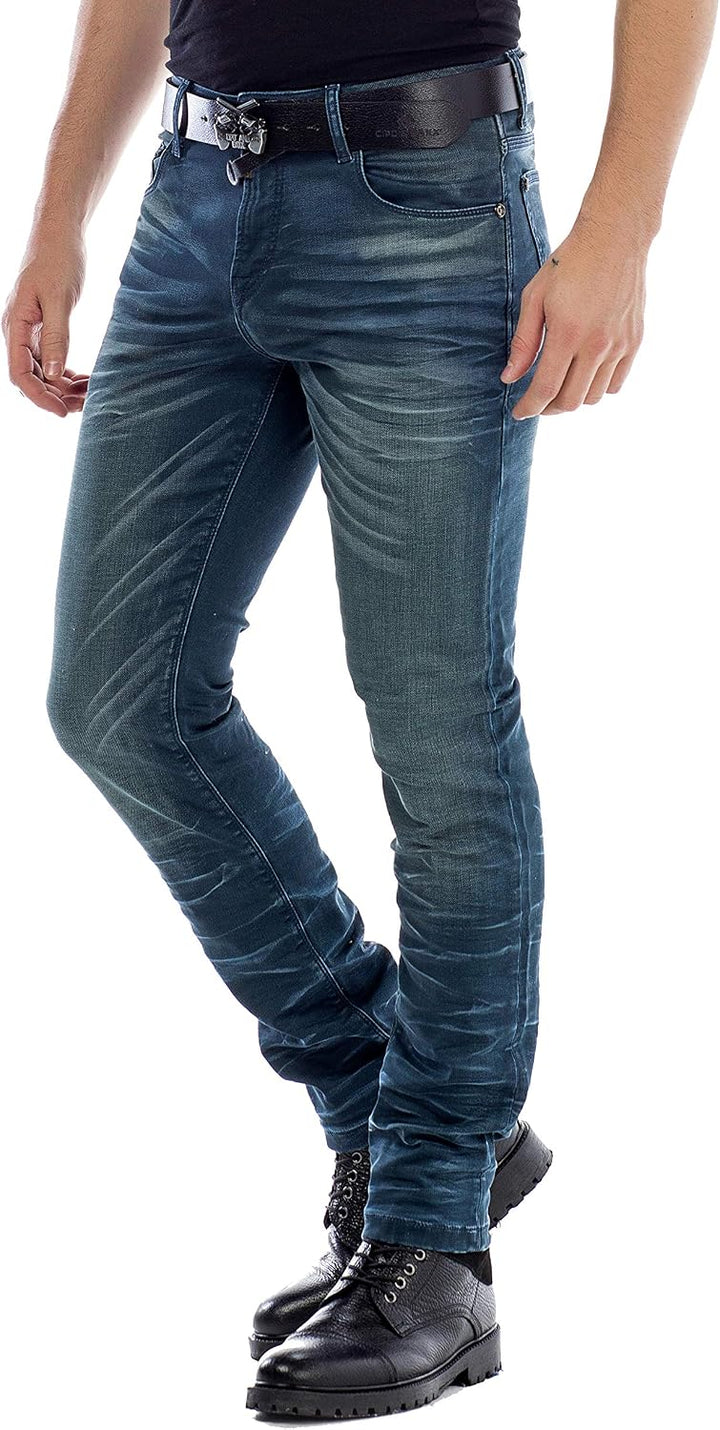 Cipo &amp; Baxx Herren Jeans Hose 5 Pocket Design Straight Vintage Denim Slim Fit Hose, Grün