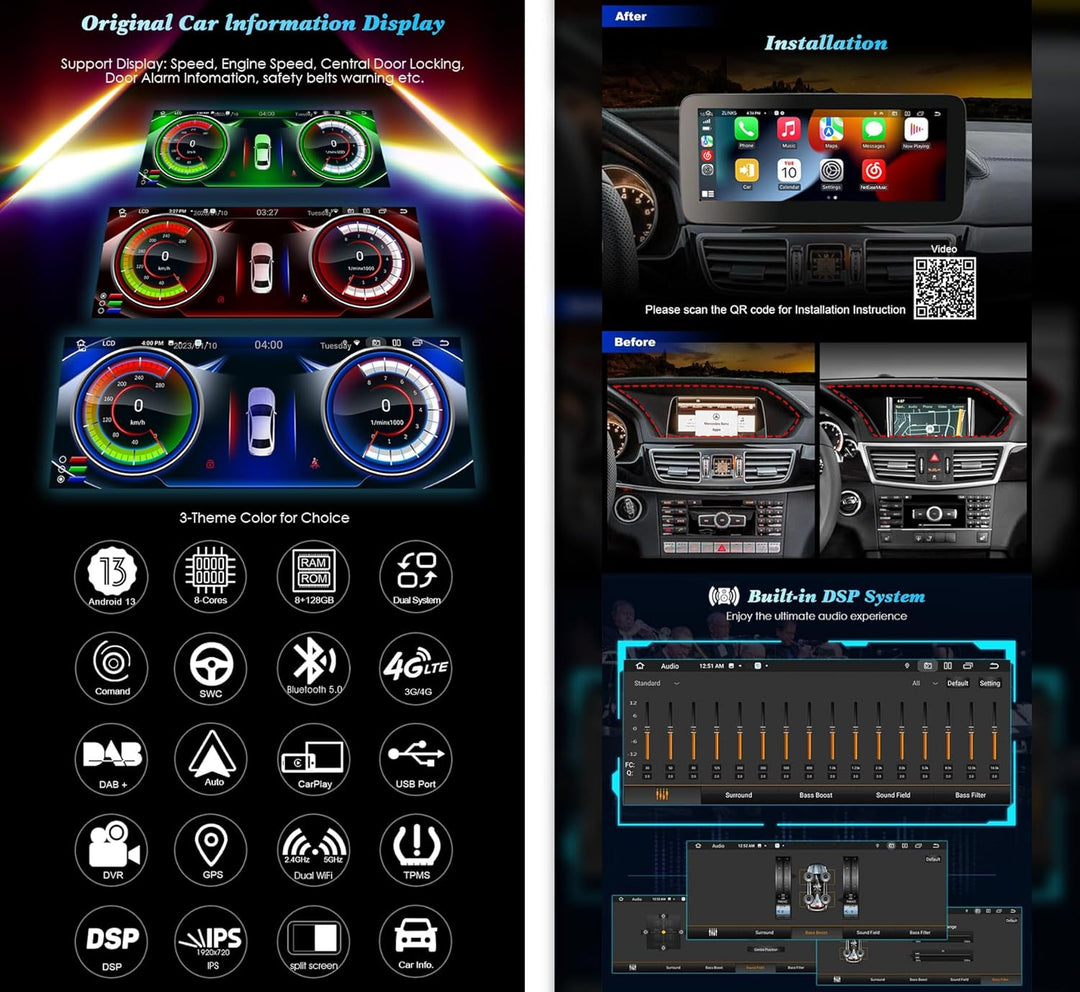 Erisin 10.25” kabelloses CarPlay Android 11 Autoradio GPS Navi für Mercedes-Benz E-Klasse W212 2013-