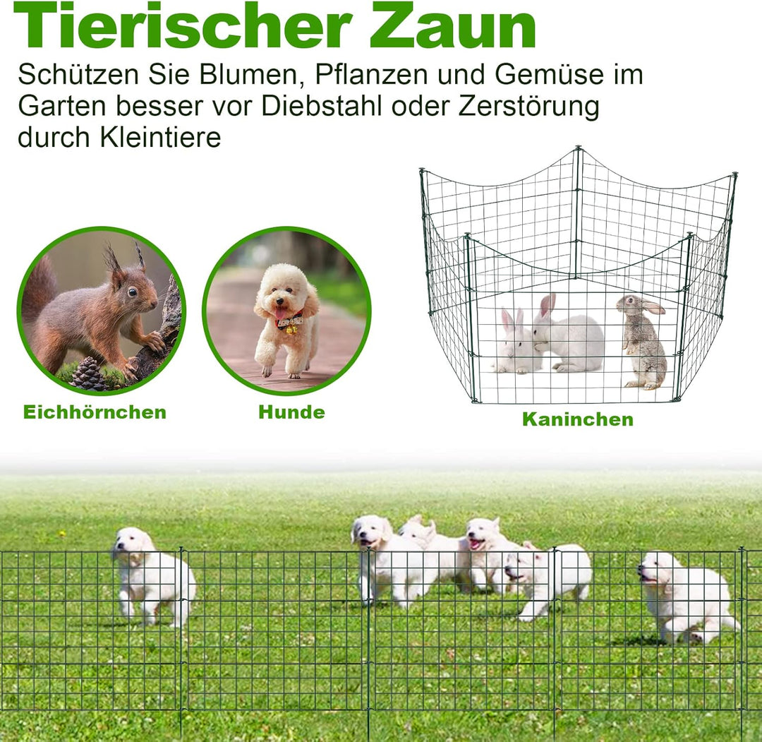 Herrselsam Teichzaun, 10tlg Set Gartenzaun Metall mit 22 Zaunelemente-10 Zaunelemente und 12 Befesti