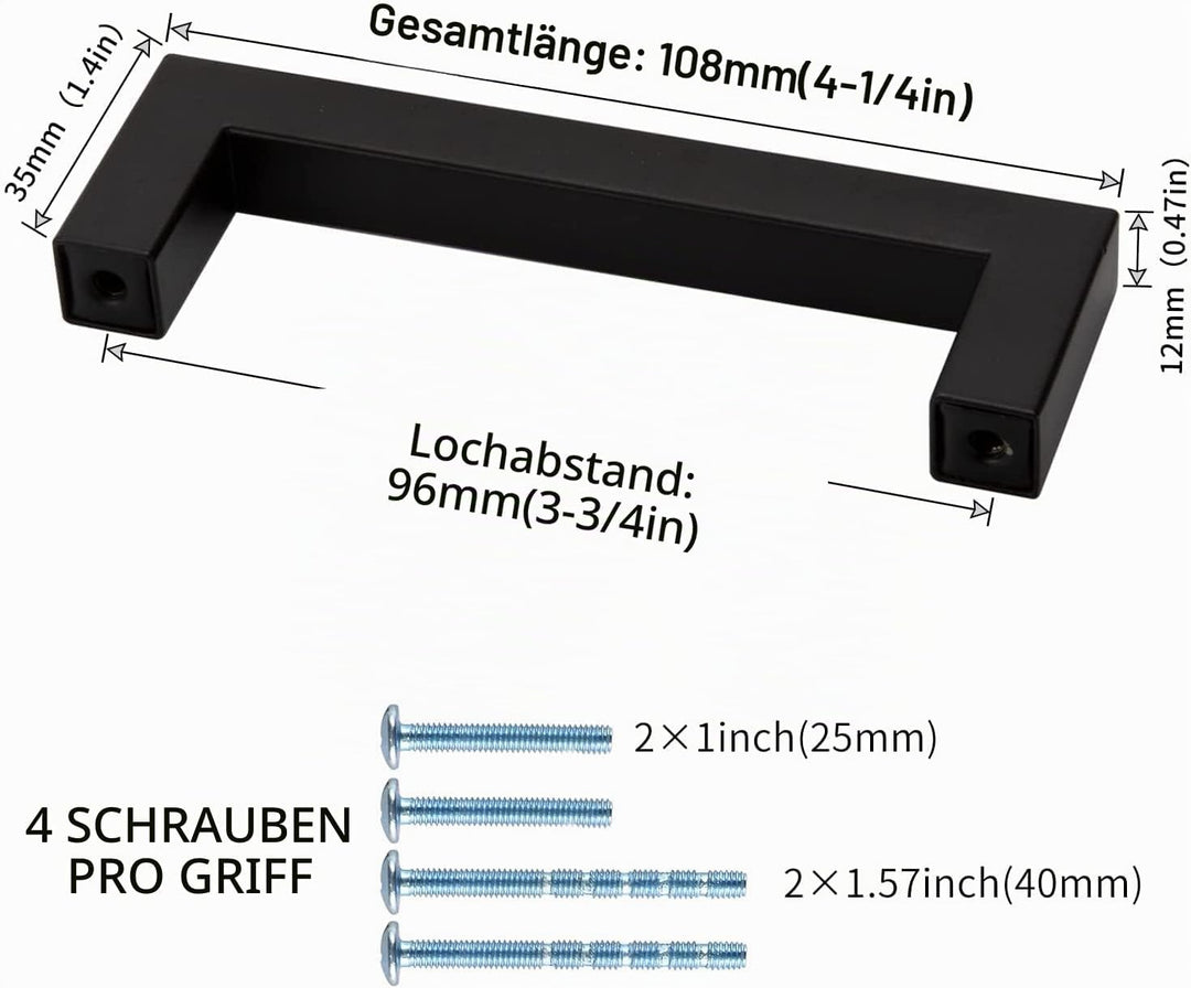 LONTAN 15 Stück Möbelgriffe Schwarz Schrankgriffe 96mm Bohrlochabstand Griffe für Küchenschränke Gri