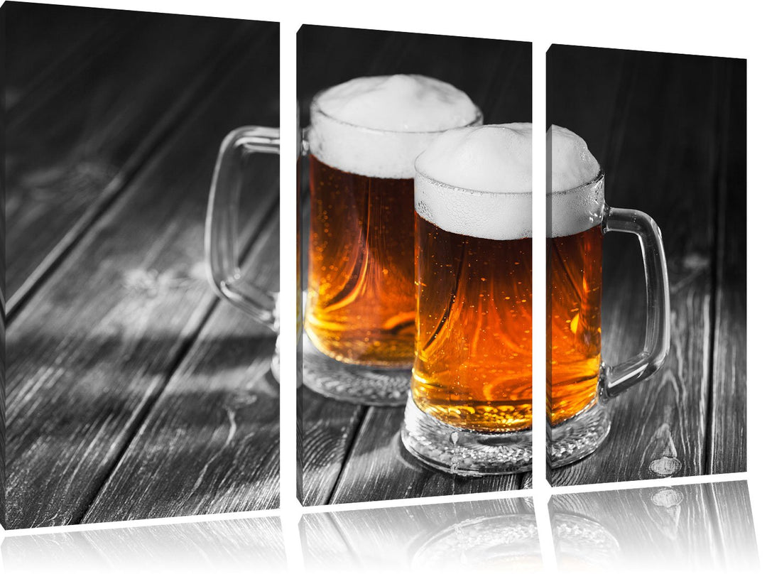 Pixxprint Zwei Masskrüge Bier als Leinwandbild | Grösse: 3 Teilig (120x80) | Wandbild| Kunstdruck |